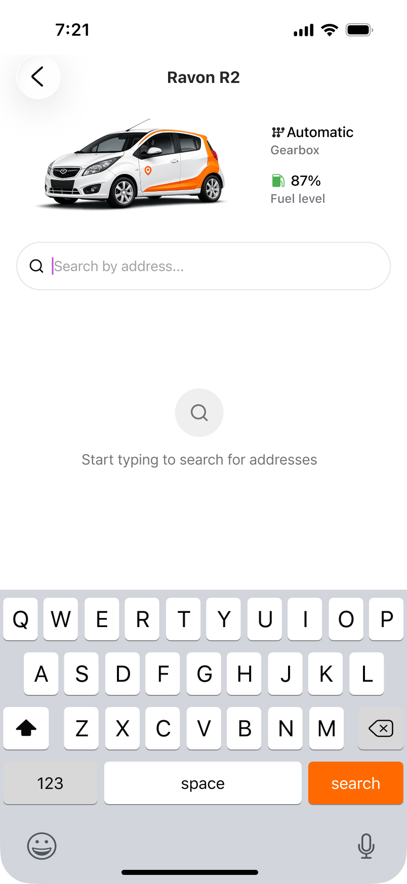 Searching for a destination in the trip calculator