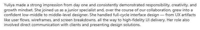 LinkedIn recommendation from Kate Zahorovska (excerpt). Opens the full recommendation.